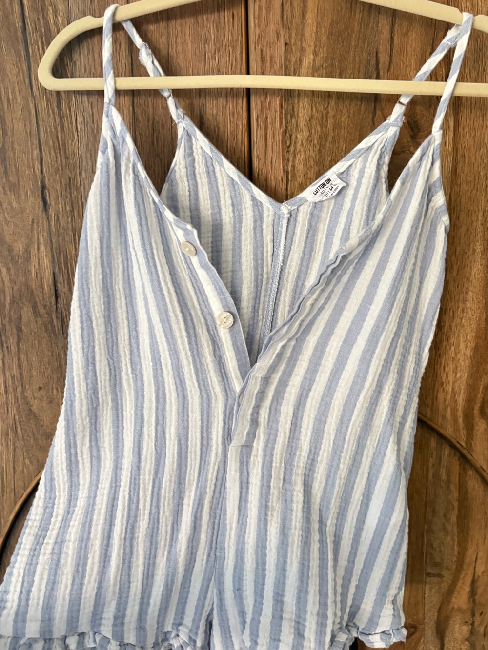Cotton On Light Blue and White Striped Romper